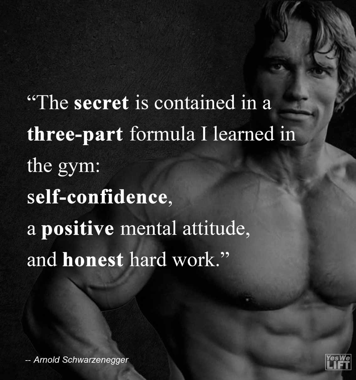 Arnold Shwarzenegger   The Secret Is Contained In A Threepart Formula I Learned In The Gym Selfconfidence, A Positive Mental Attitude, And Honest Hard Work