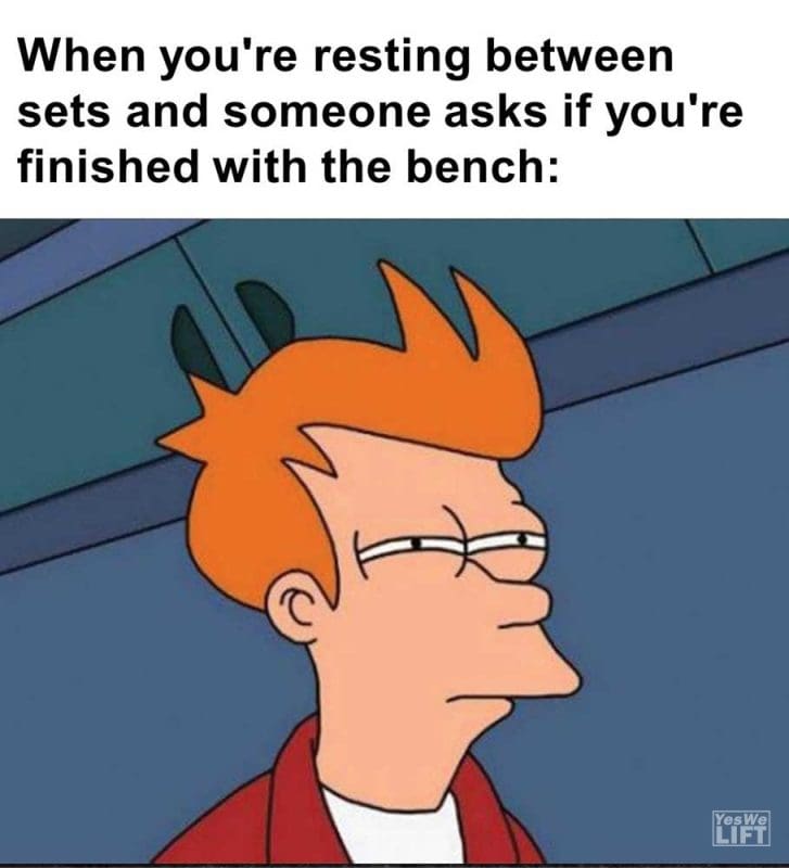 When You're Resting Between Sets And Someone Asks If You're Finished With The Bench