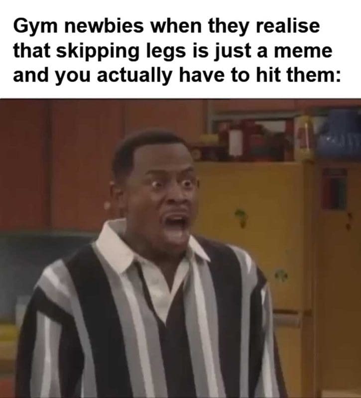 Gym Newbies When They Realise That Skipping Legs Is Just A Meme And You Actually Have To Hit Them