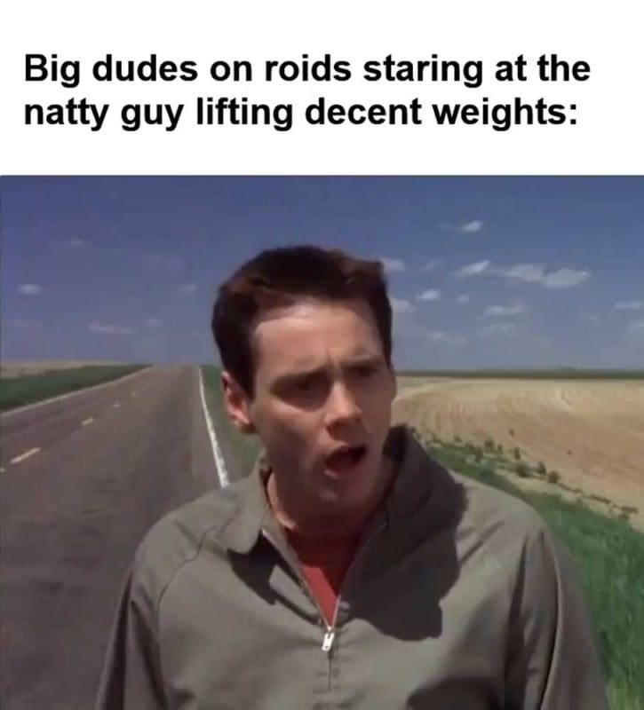 Big Dudes On Roids Staring At The Natty Guy Lifting Decent Weights
