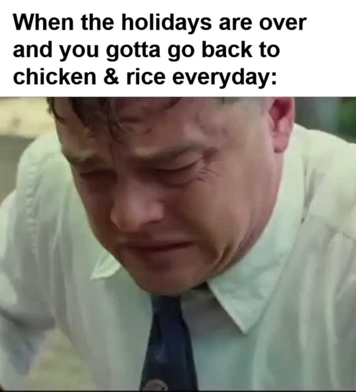 When The Holidays Are Over And You Gotta Go Back To Chicken Rice Everyday