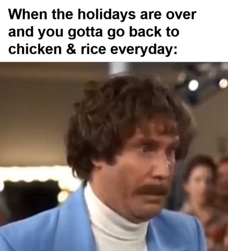 When The Holidays Are Over And You Gotta Go Back To Chicken Rice Everyday