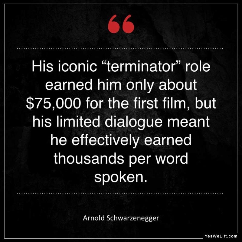 Arnold Schwarzenegger His iconic Terminator role earned him only about for the first film but his limited dialogue meant he effectively earne